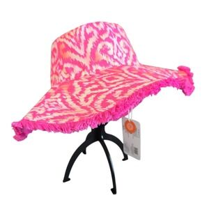 NWT Sprigs Ikat Wide Brim Fringe Reversible Sun Hat UPF 50 pink orange
